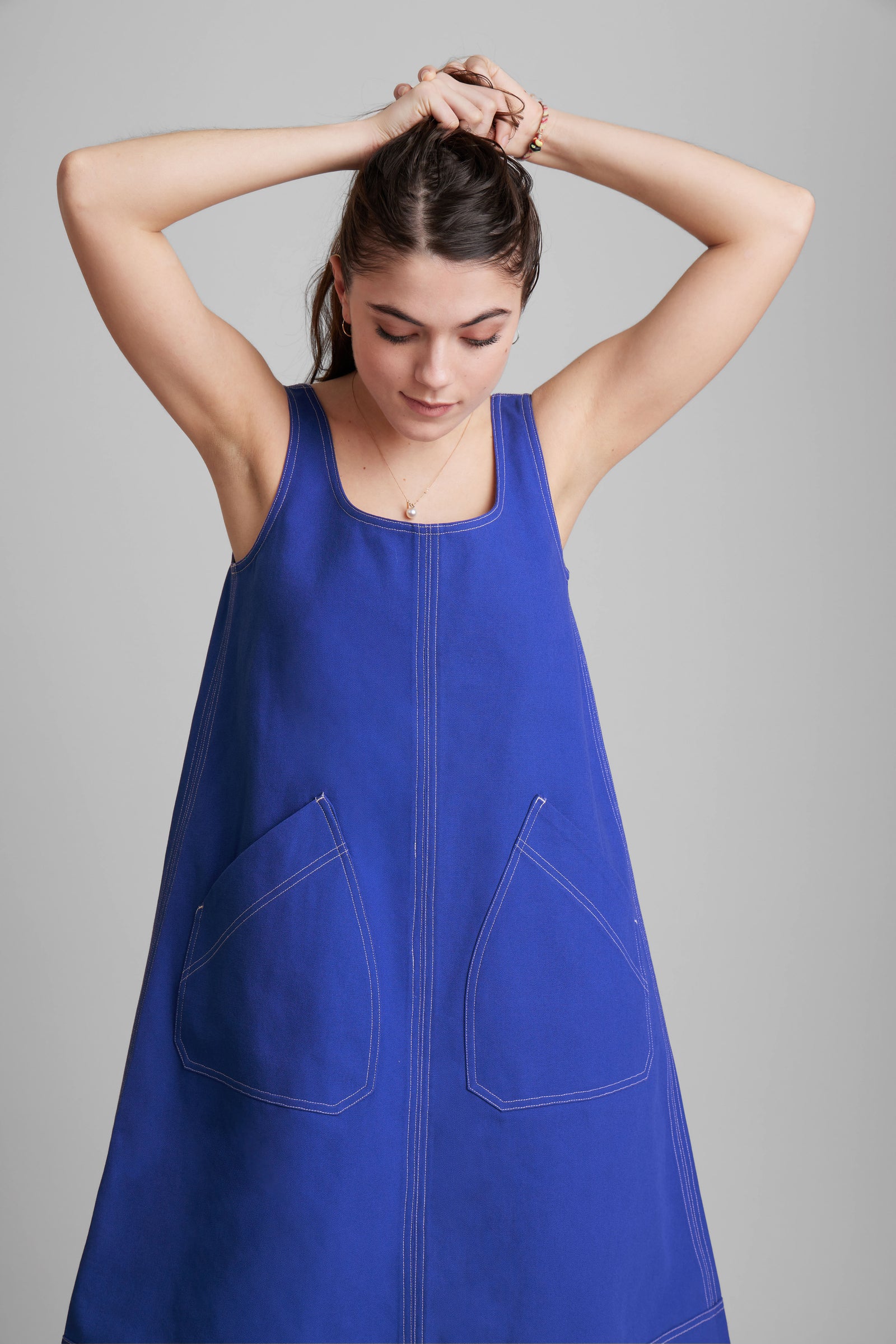 blue popover dress Everlane Popover Dress, Linen, Chambray, Size Small